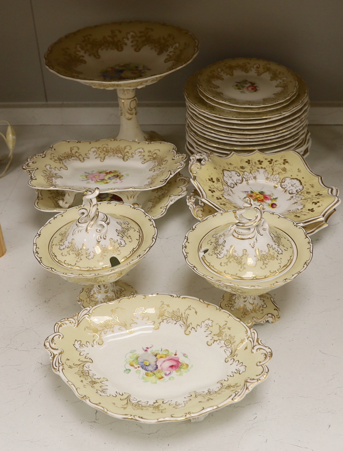 An early Victorian Davenport flower painted dessert service